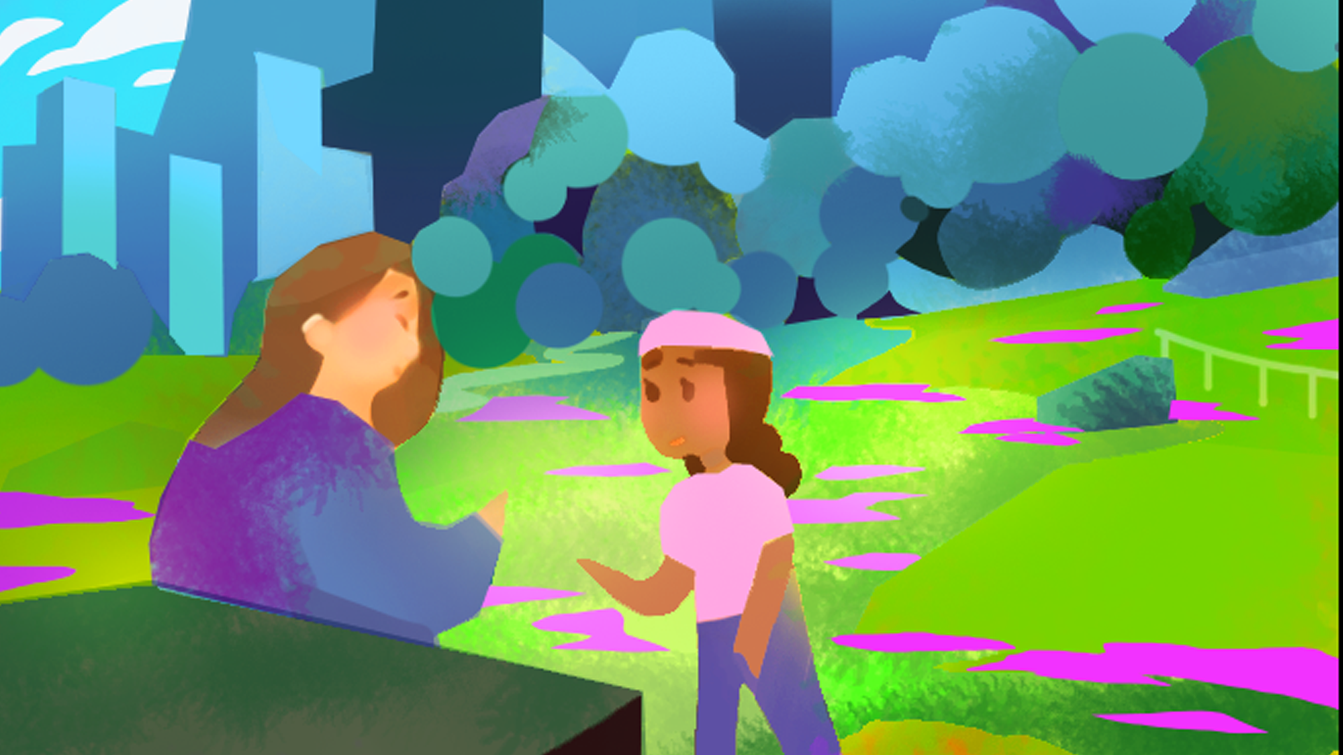 Idyllic village opening with rolling hills