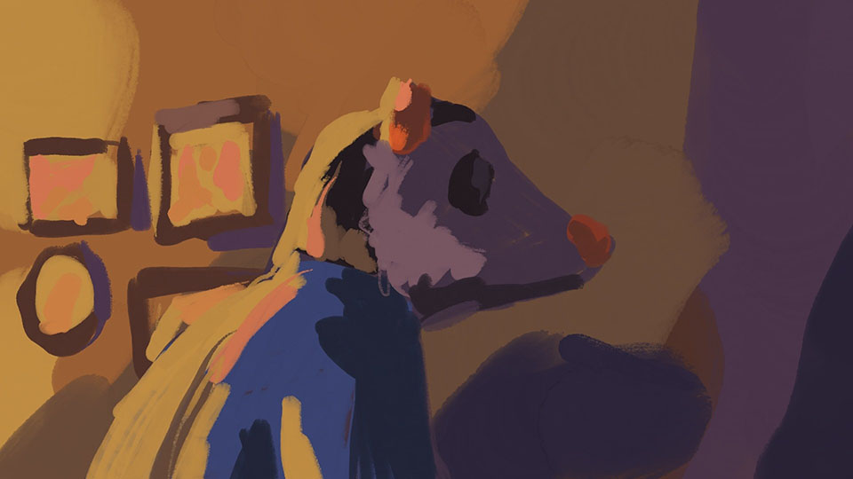 Penny standing in the kitchen holding a bowl