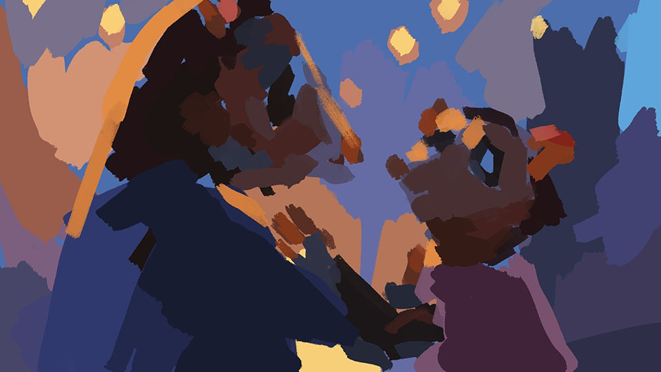 Family scene with warm afternoon light