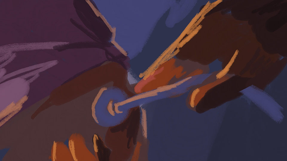 Penny carrying groceries through the hallway