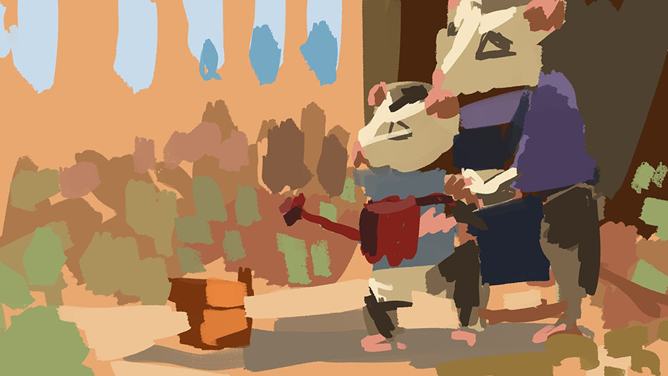 Close-up of character expression mid-conversation