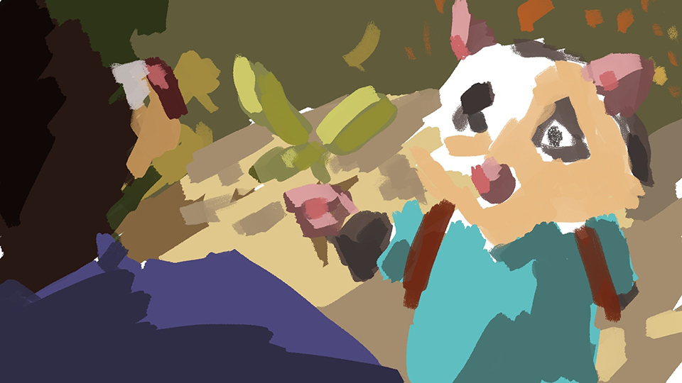 Evening scene with warm interior lighting